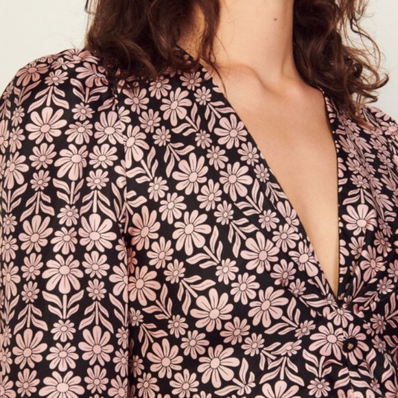 ❤️HOLIDAY SPECIAL❤️ Sandro 100% Silk Pink Floral Mini Dress - Picture 2 of 4